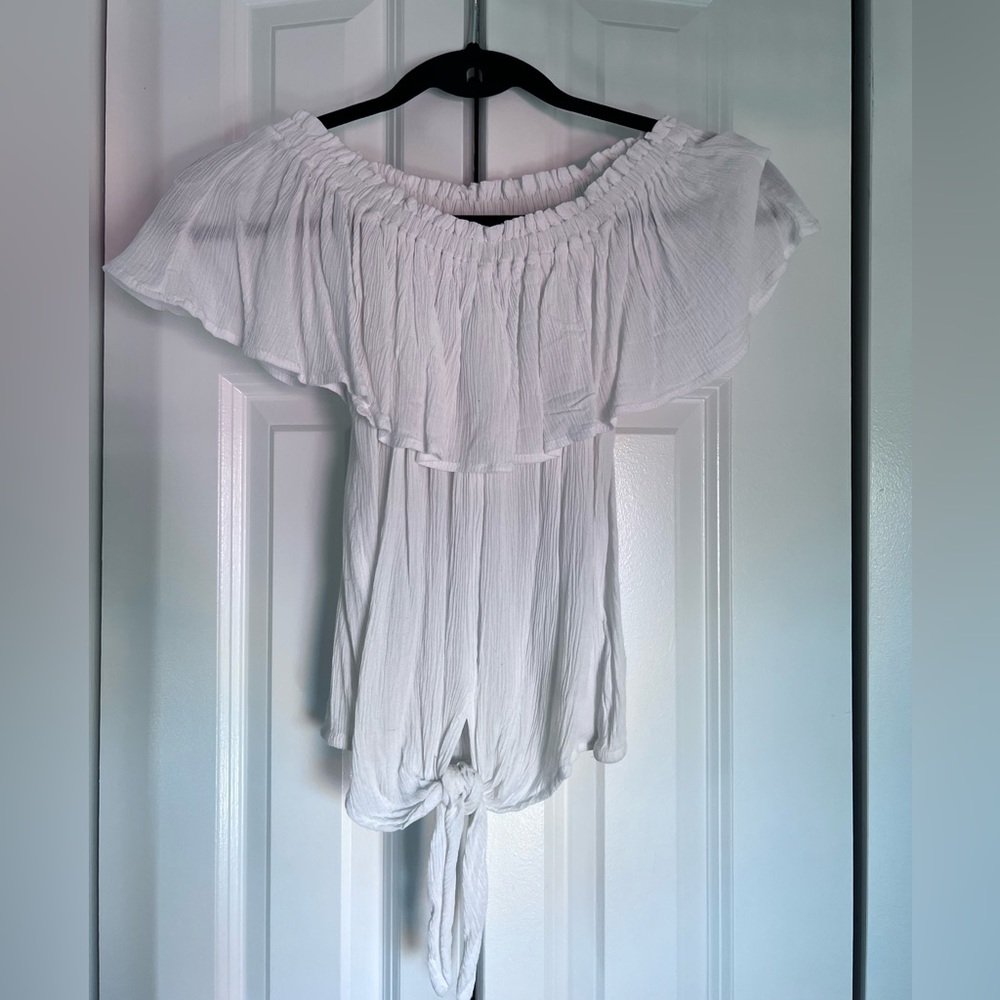 Express White Off The Shoulder Tie Front Top - Size XS